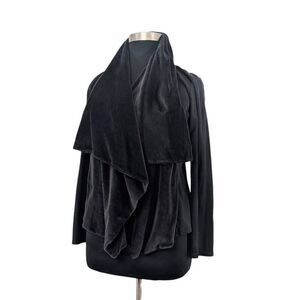 Indigenous L Black Cardigan Velvet Open Waterfall Art To Wear Organic Cotton